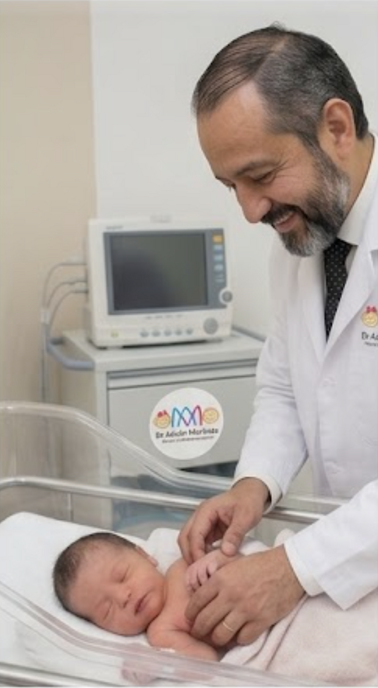Dr. Adrián Martínez durante la valoración de un recién nacido